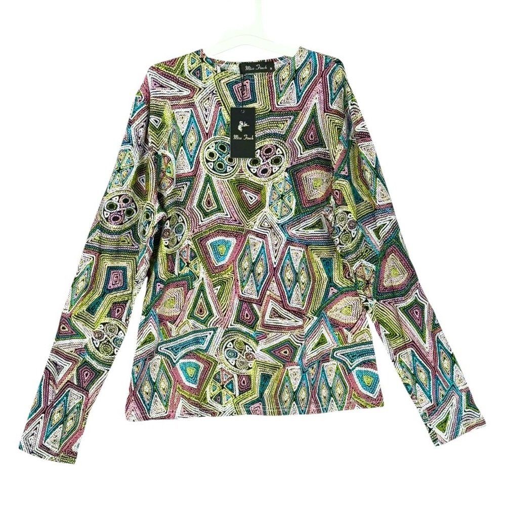Miss Finch Women’s Geometric Design Long Sleeve Blouse Size M